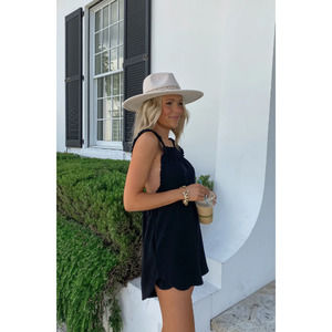 NWT Candidly Chan Linen Playsuit Women's Sze S Black Low Back Ruffle Trim Romper